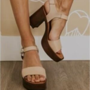 Roolee Cream and Brown Platform Heels